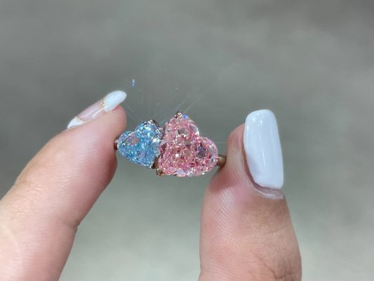 Pink&Blue Lab Anillos de Diamante Crecidos Anillos de Oro Blanco en Forma de Corazón