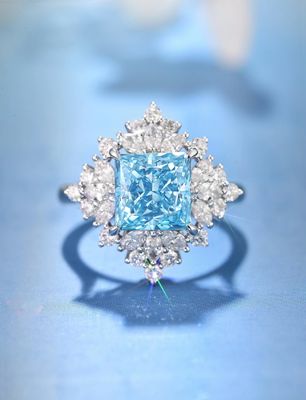 Precio reducido 3ct VS Anillos de diamante azul sintético 18k Oro blanco Anillos de compromiso de laboratorio
