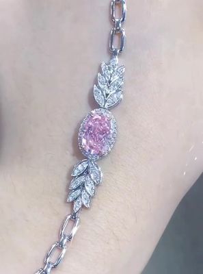 Brazalete de tenis de diamante de corte ovalado sintético de 2.72ct Brazalete de diamante rosa de forma ovalada