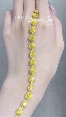 Perra Corte Amarillo Diamante Pulsera de tenis VS Claridad T13.68ct 18k Anillo de oro blanco