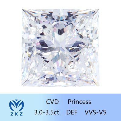 Certificación sintética descolorida crecida laboratorio flojo de princesa Shape 3ct~3.4ct Diamond With IGI del CVD del diamante
