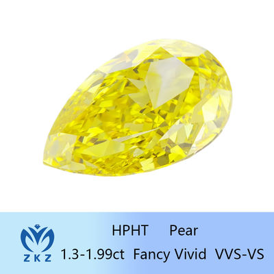 1.3ct-1.99ct HPHT Pear Loose Lab Creado Diamante Amarillo Con Certificación IGI