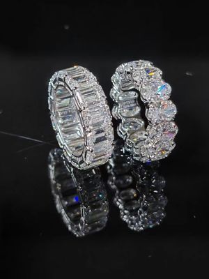 Anillos de diamante de laboratorio de corte oval Anillo de diamante eterno de corte esmeralda