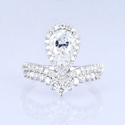 18k forma de pera Diamante completo Mujeres Anillo de laboratorio Diamante crecido Anillo Princesa Diseño Diseño de lujo