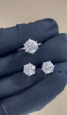 Classic T Six Prongs Lab Grown Diamond Ring Stud Earrings Fabrica de personalización Engaño